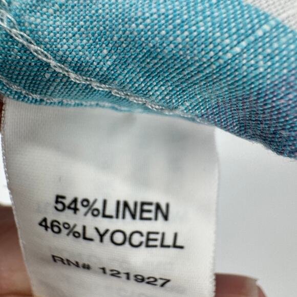 Johnnie O Shirt Mens Medium Hangin Out Button Down Linen Blend Coastal Check - Picture 5 of 7